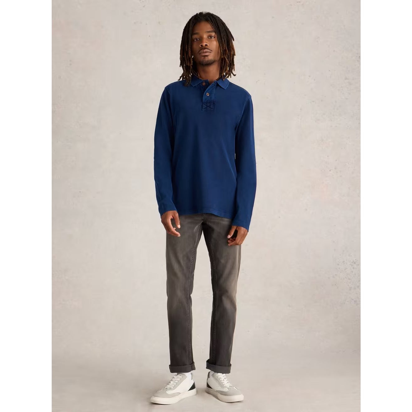 White Stuff Mens Long Sleeve Utility Polo Shirt 444412 Deep Blue