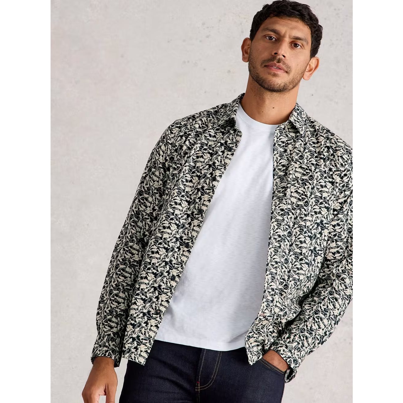 White Stuff Mens Salcombe Fish Print Shirt 444405 Navy Clothing M / Navy,L / Navy,XL / Navy,XXL / Navy