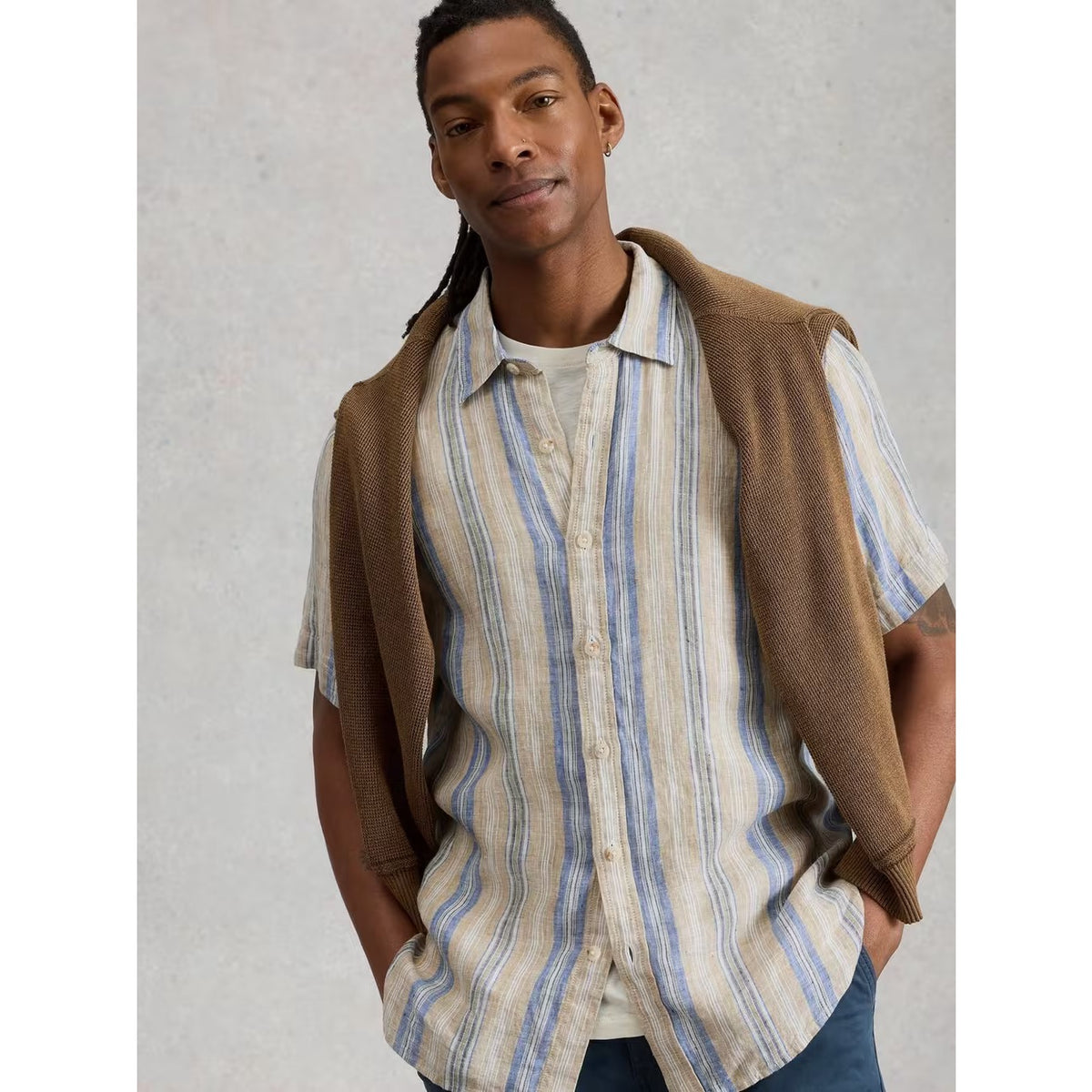 White Stuff Mens Short Sleeve Keswick Stripe Linen Shirt 445338 Clothing M / Multi,L / Multi,XL / Multi,XXL / Multi