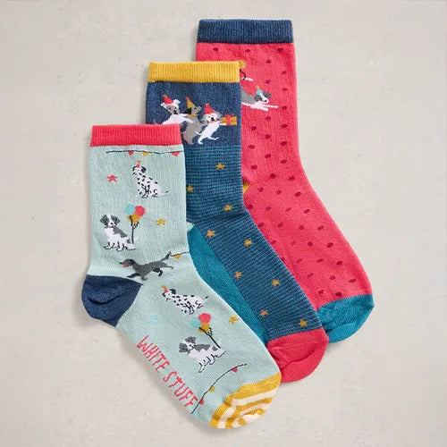 White Stuff Womens 3 Pack Socks 444803 Party Dogs