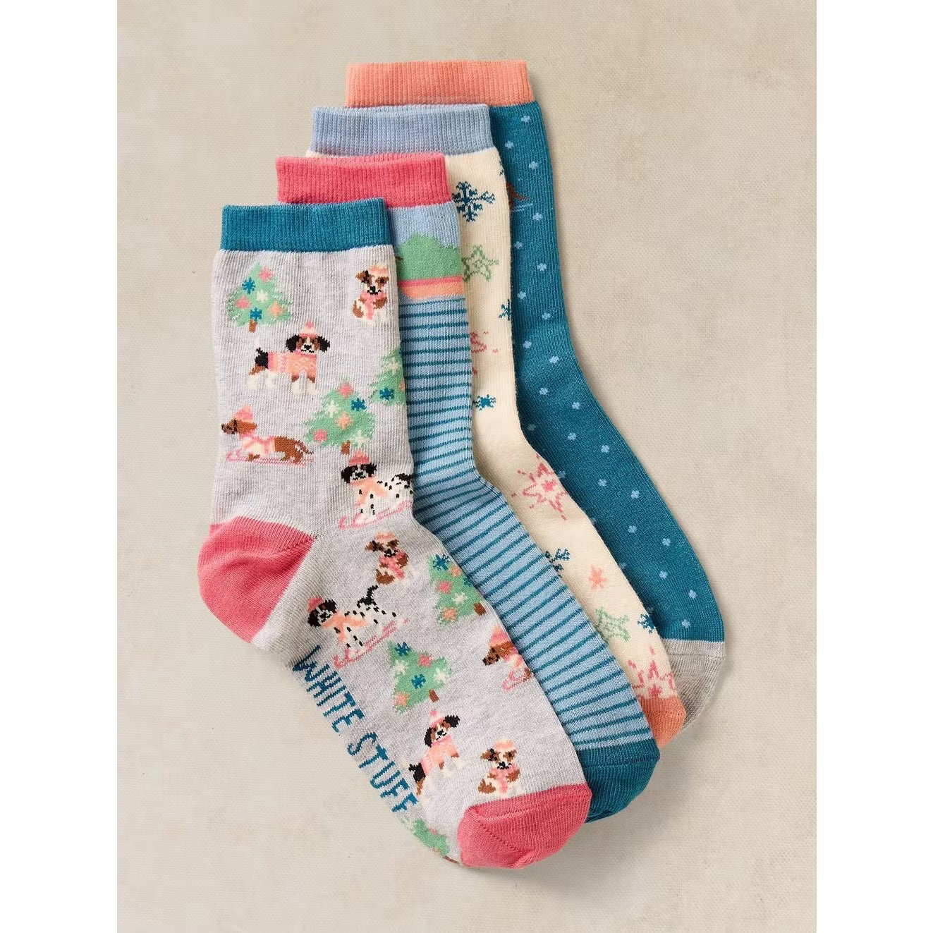 White Stuff Womens 4 Pack Sausage Dog Christmas Socks 447503 Clothing UK3-5 / Multi,UK6-8 / Multi