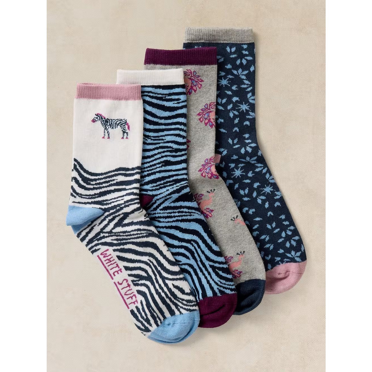 White Stuff Womens 4 Pack Socks 447505 Zebra Clothing UK3-5 / Multi,UK6-8 / Multi