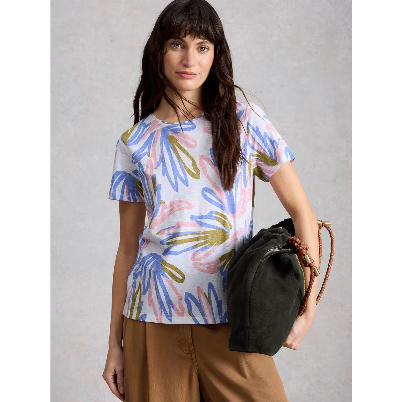 White Stuff Womens Abbie T-Shirt 446335 Ivory Blue Pink Multi