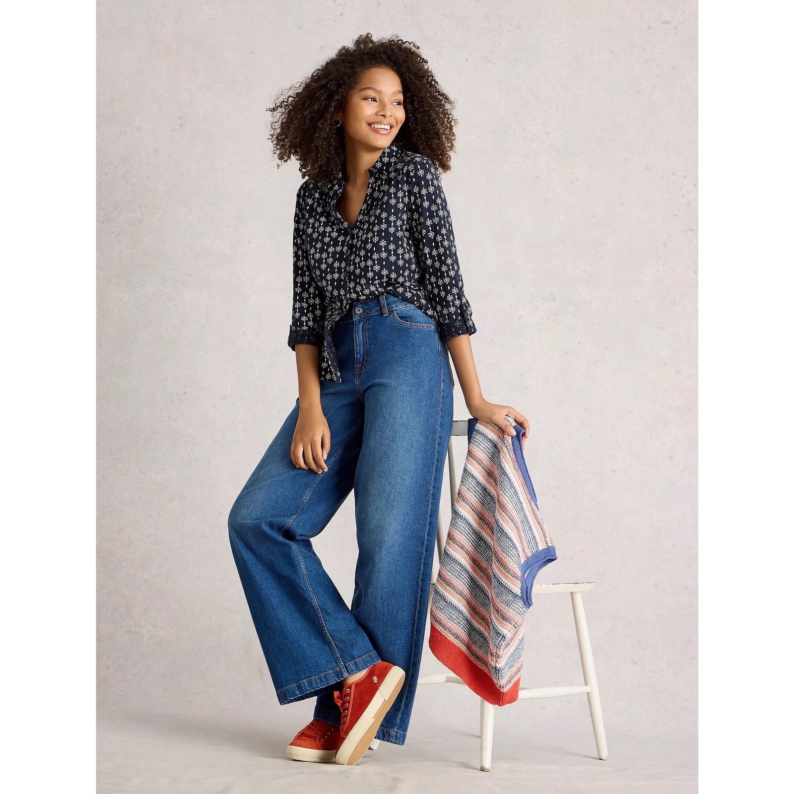 White Stuff Womens Annie Jersey Shirt 444331 Navy Print Clothing UK10 / Navy,UK12 / Navy,UK14 / Navy,UK16 / Navy