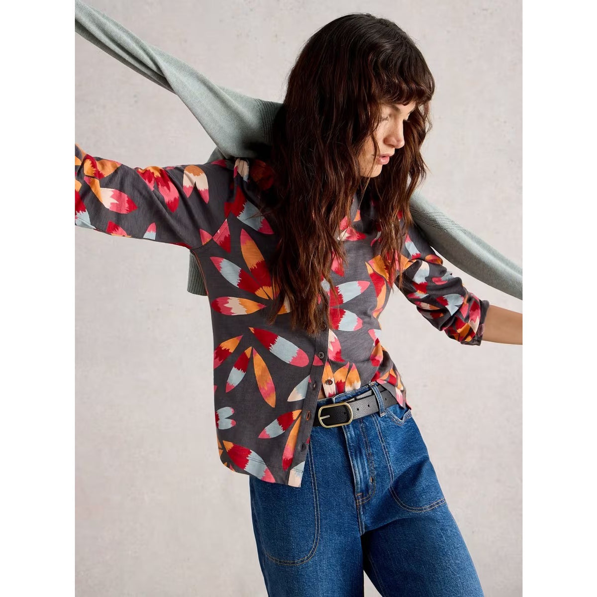 White Stuff Womens Annie Jersey Shirt 444334 Grey Multi Clothing UK8 / Multi,UK10 / Multi,UK12 / Multi,UK14 / Multi,UK16 / Multi,UK18 / Multi