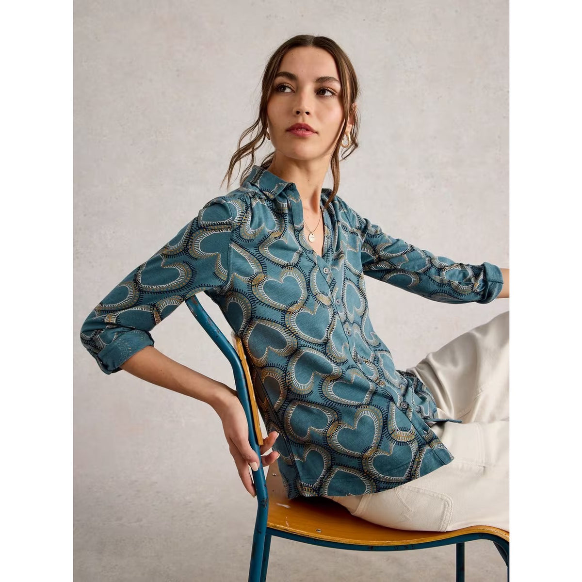 White Stuff Womens Annie Jersey Shirt 444664 Big Blue Hearts Clothing UK8 / Blue,UK10 / Blue,UK12 / Blue,UK14 / Blue,UK16 / Blue,UK18 / Blue