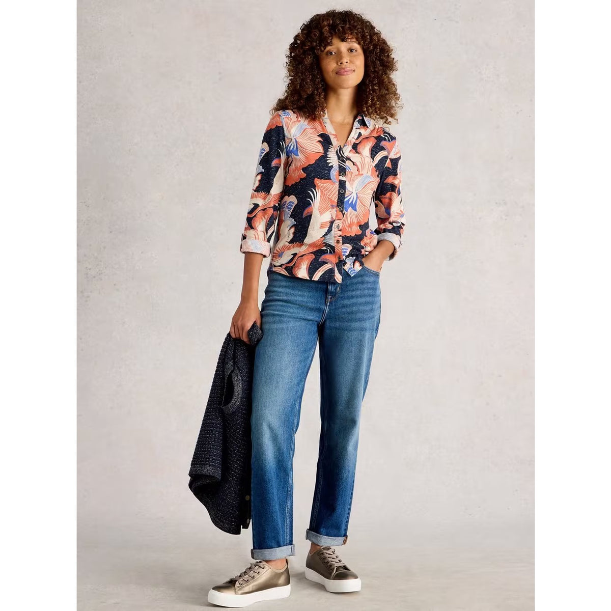 White Stuff Womens Annie Sparkle Jersey Shirt 444663 Navy Coral Print Clothing UK8 / Navy,UK10 / Navy,UK12 / Navy,UK14 / Navy,UK16 / Navy,UK18 / Navy