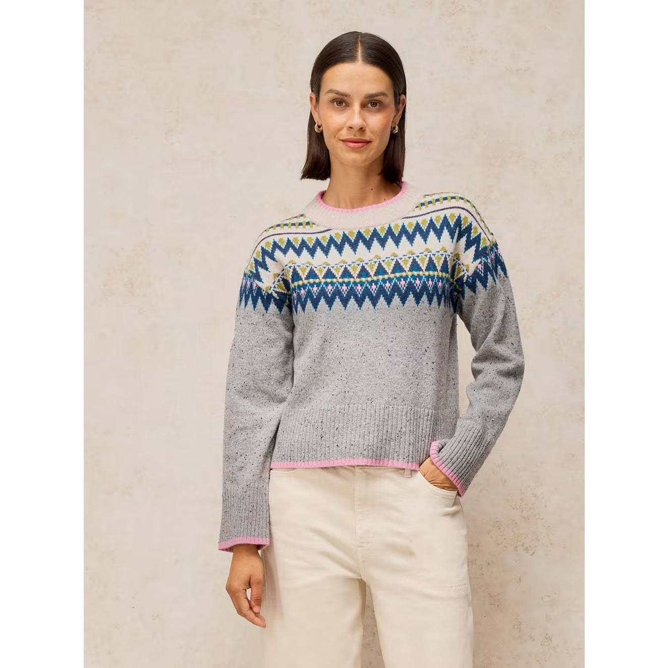 White Stuff Womens Cedar Fairisle Jumper 447470 Grey Multi Clothing UK8 / Grey,UK10 / Grey,UK12 / Grey,UK14 / Grey,UK16 / Grey