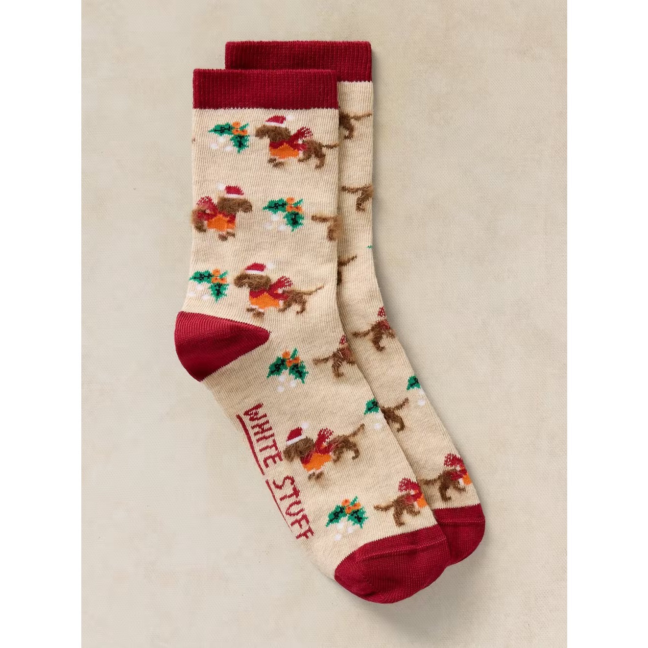 White Stuff Womens Cracker Socks 448575 Xmas Sausage Dog Clothing UK3-5 / Beige,UK6-8 / Beige