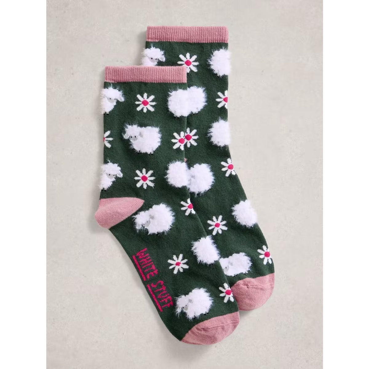 White Stuff Womens Fluffy Socks Dark Green Sheep Clothing UK3-5 / Green,UK6-8 / Green