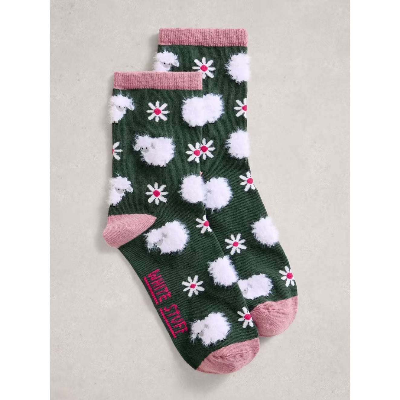 White Stuff Womens Fluffy Socks Dark Green Sheep Clothing UK3-5 / Green,UK6-8 / Green