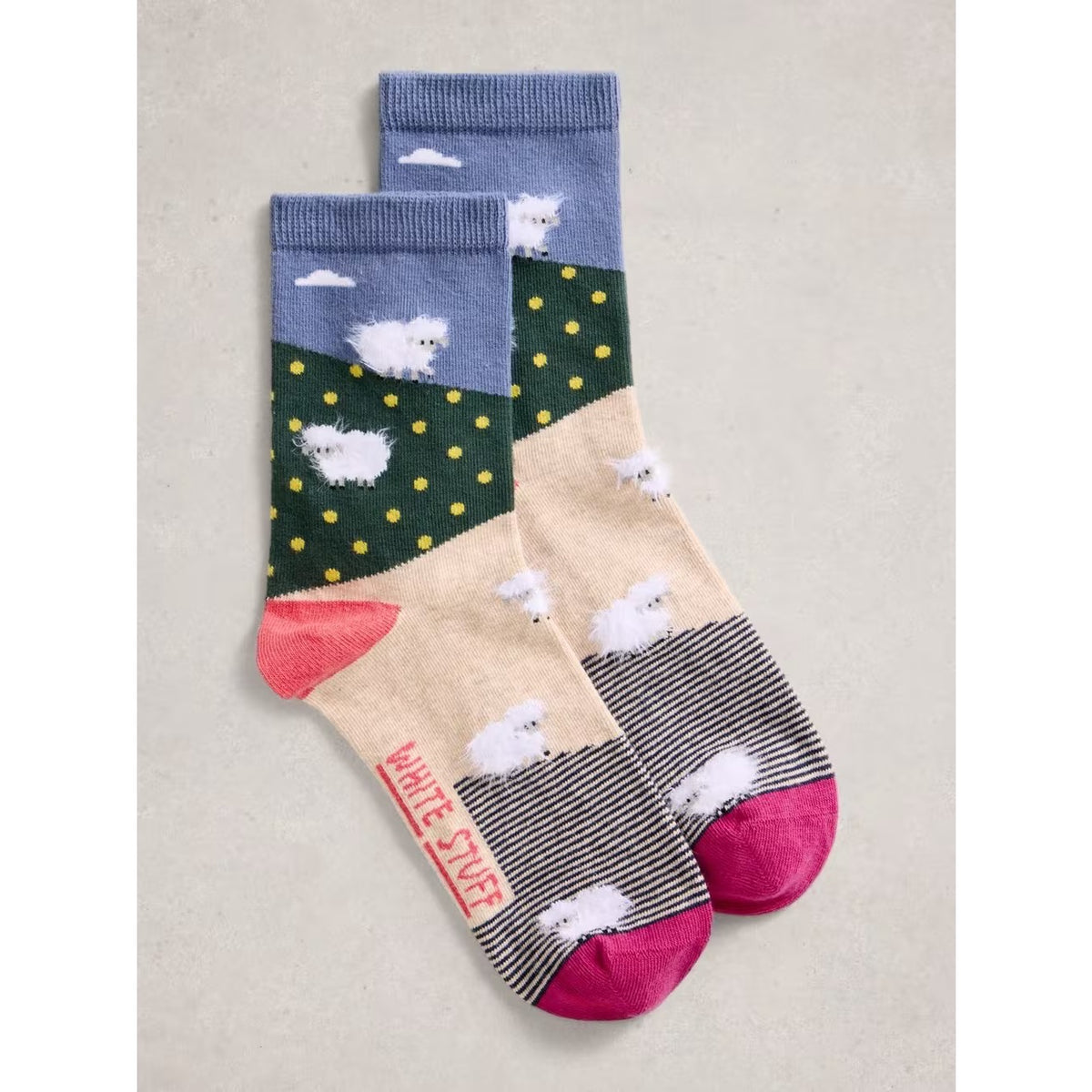 White Stuff Womens Fluffy Socks Multi Print Sheep Clothing UK3-5 / Multi,UK6-8 / Multi