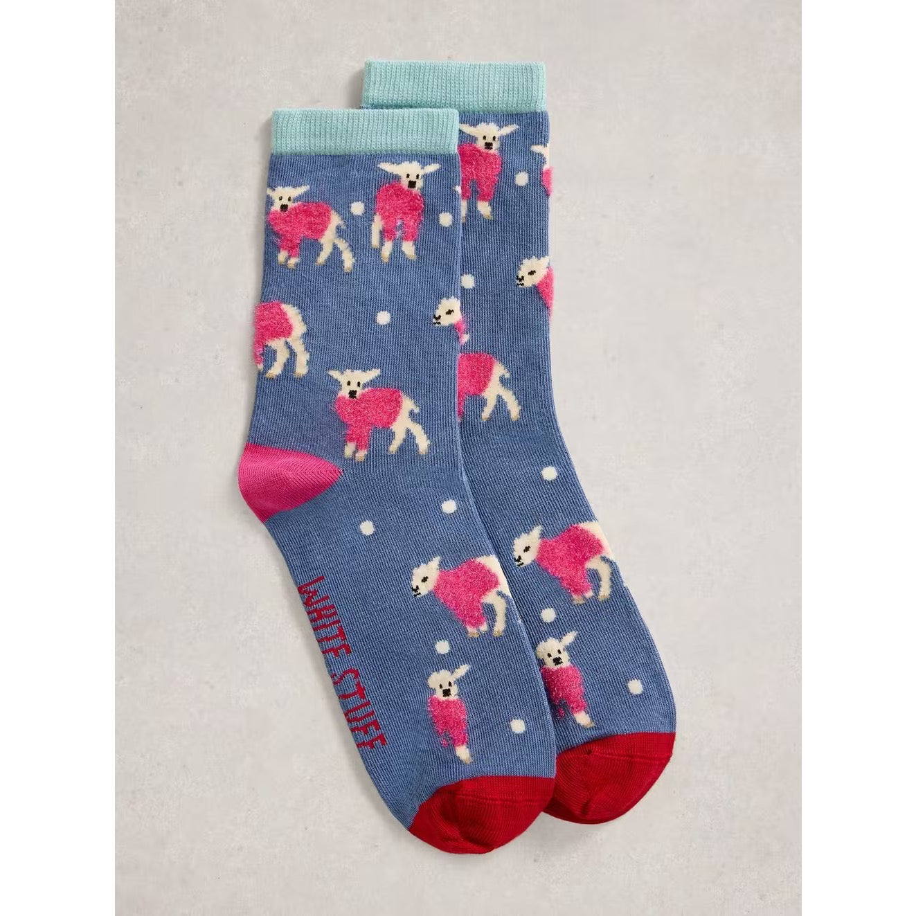 White Stuff Womens Fluffy Socks Pink Jumper Sheep Clothing UK3-5 / Blue,UK6-8 / Blue