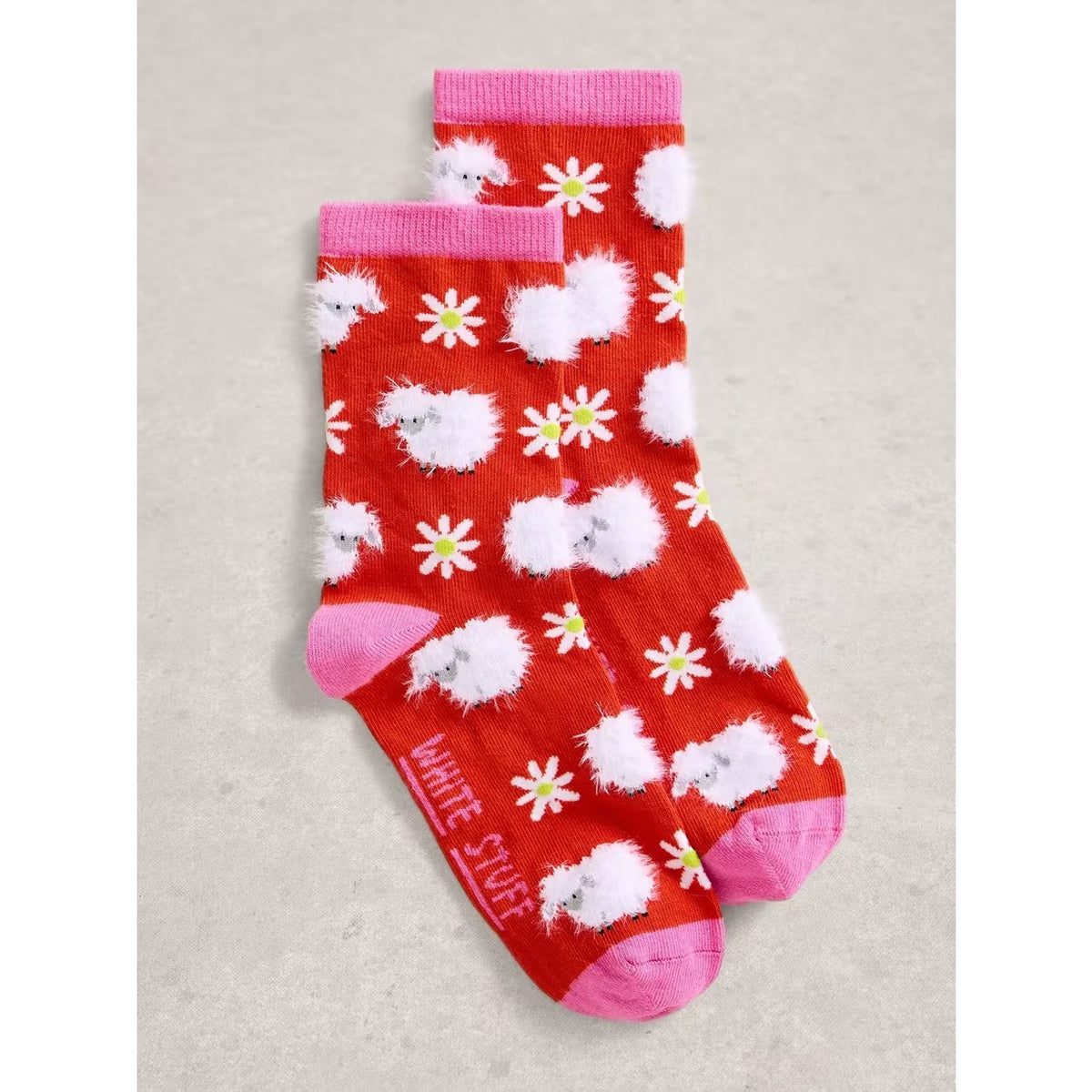 White Stuff Womens Fluffy Socks Red Sheep Clothing UK3-5 / Red,UK6-8 / Red