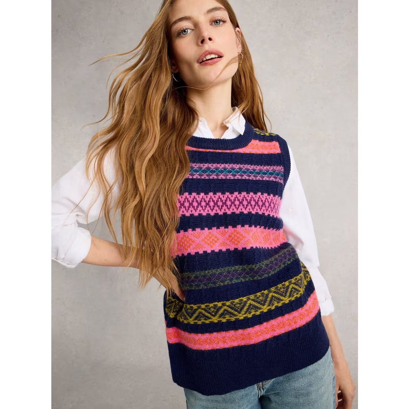 White Stuff Womens Lottie Fairisle Tank 444091 Navy Multi Clothing SMALL ADULT / Multi,MEDIUM ADULT / Multi,LARGE ADULT / Multi,XL ADULT / Multi