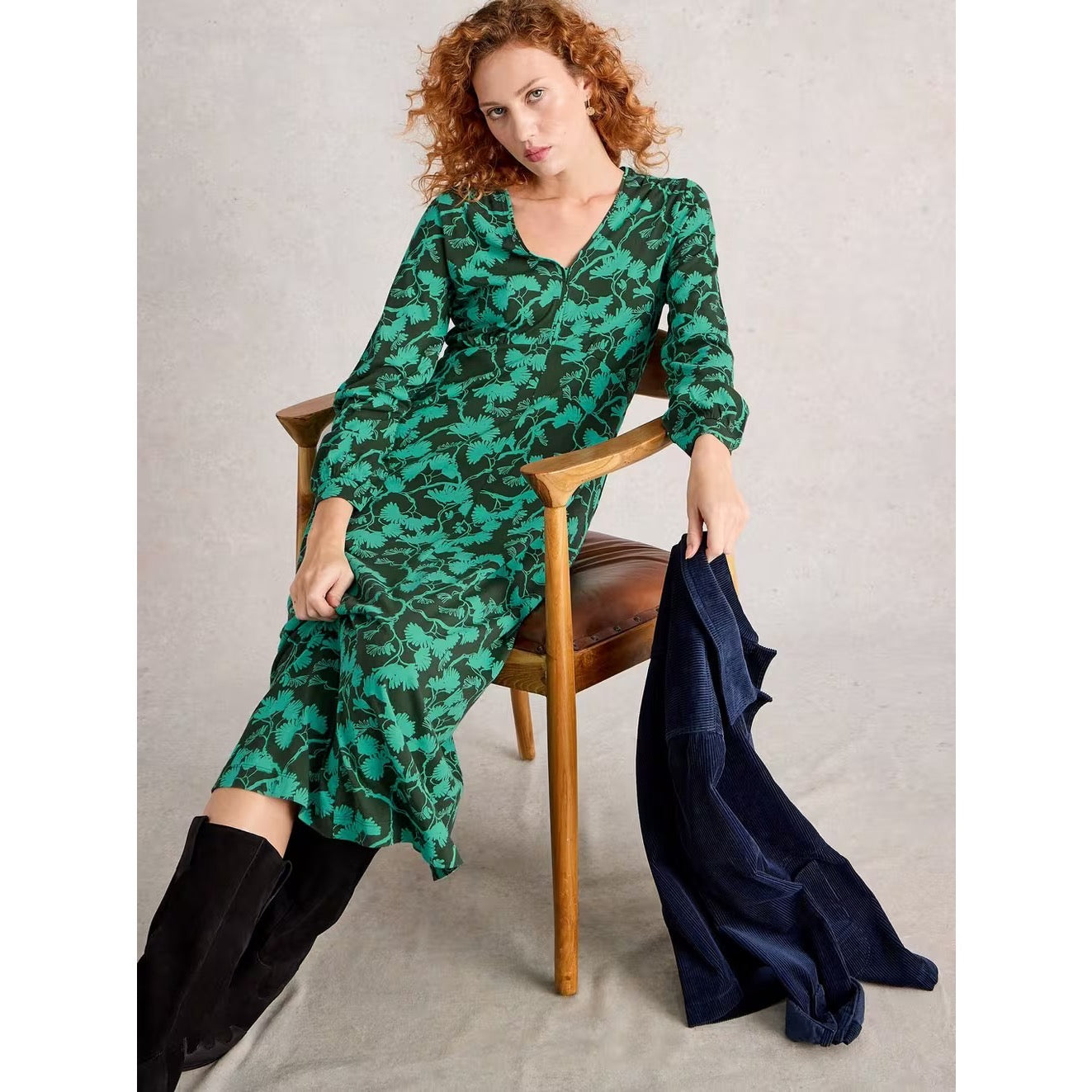 White Stuff Womens Megan Jersey Dress 444339 Green Print
