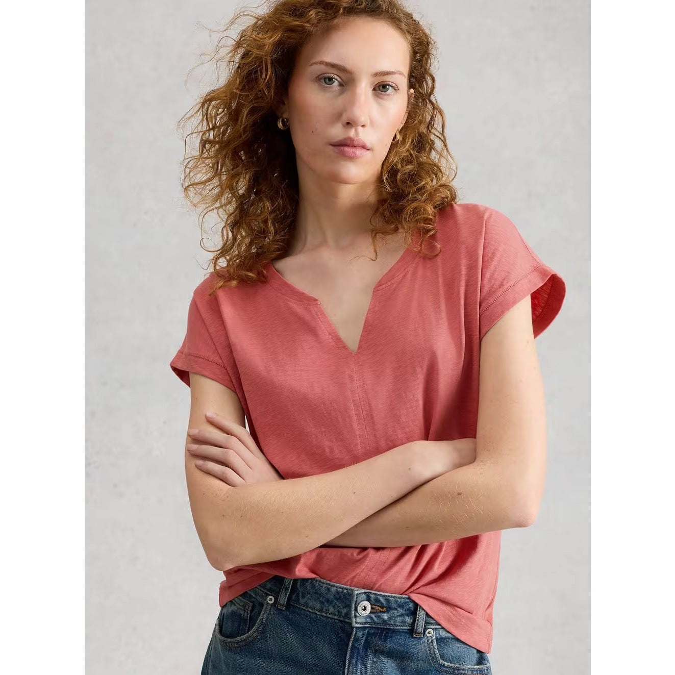 White Stuff Womens Nelly Notch T-Shirt 445349 Mid Pink Clothing UK8 / Pink,UK10 / Pink,UK12 / Pink,UK14 / Pink,UK16 / Pink,UK18 / Pink