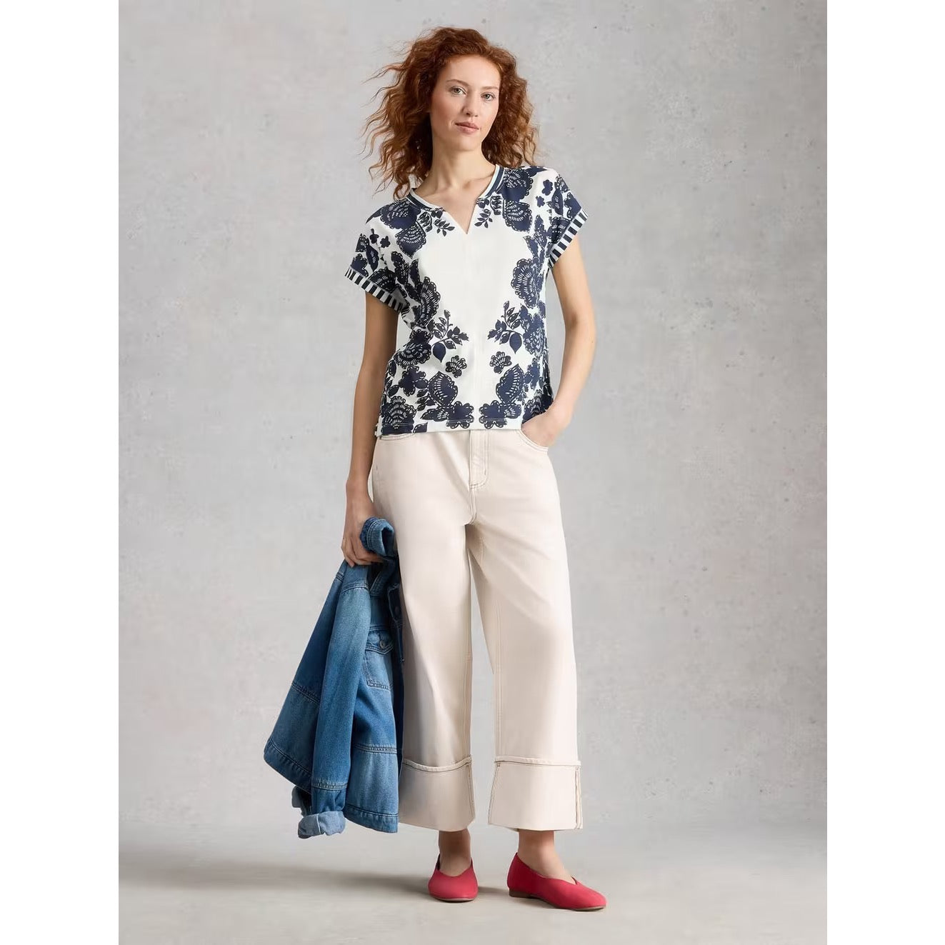 White Stuff Womens Nelly Notch T-Shirt 445849 Navy Print