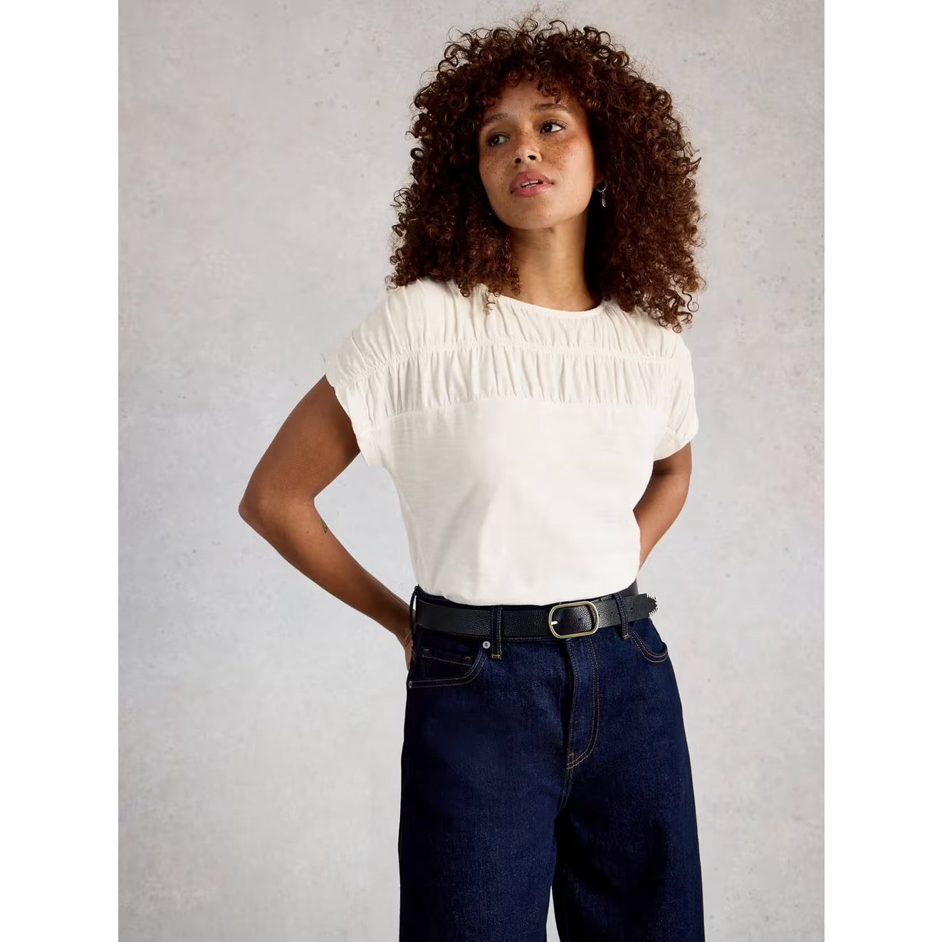 White Stuff Womens Rachel Ruched T-Shirt 445540 White Clothing UK8 / White,UK10 / White,UK12 / White,UK14 / White,UK16 / White