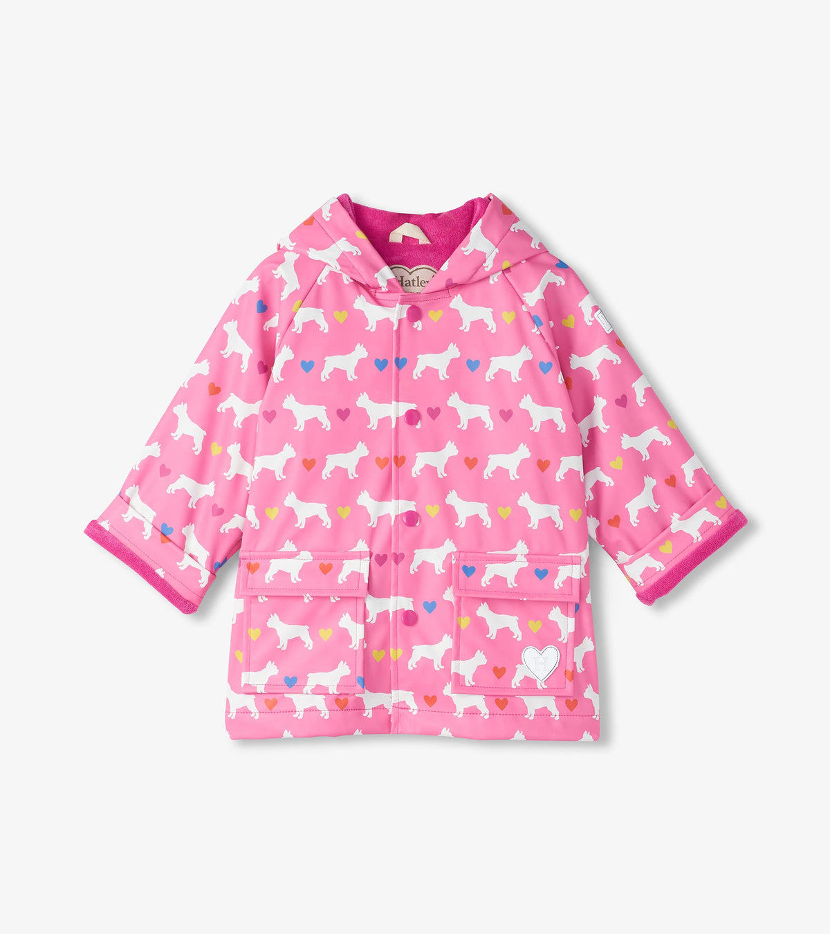 Hatley Pink Bulldogs Pre-School Raincoat F24fbt1317 Clothing 9/12M / Pink,12/18M / Pink,18/24M / Pink,2YRS / Pink,3YRS / Pink,4YRS / Pink