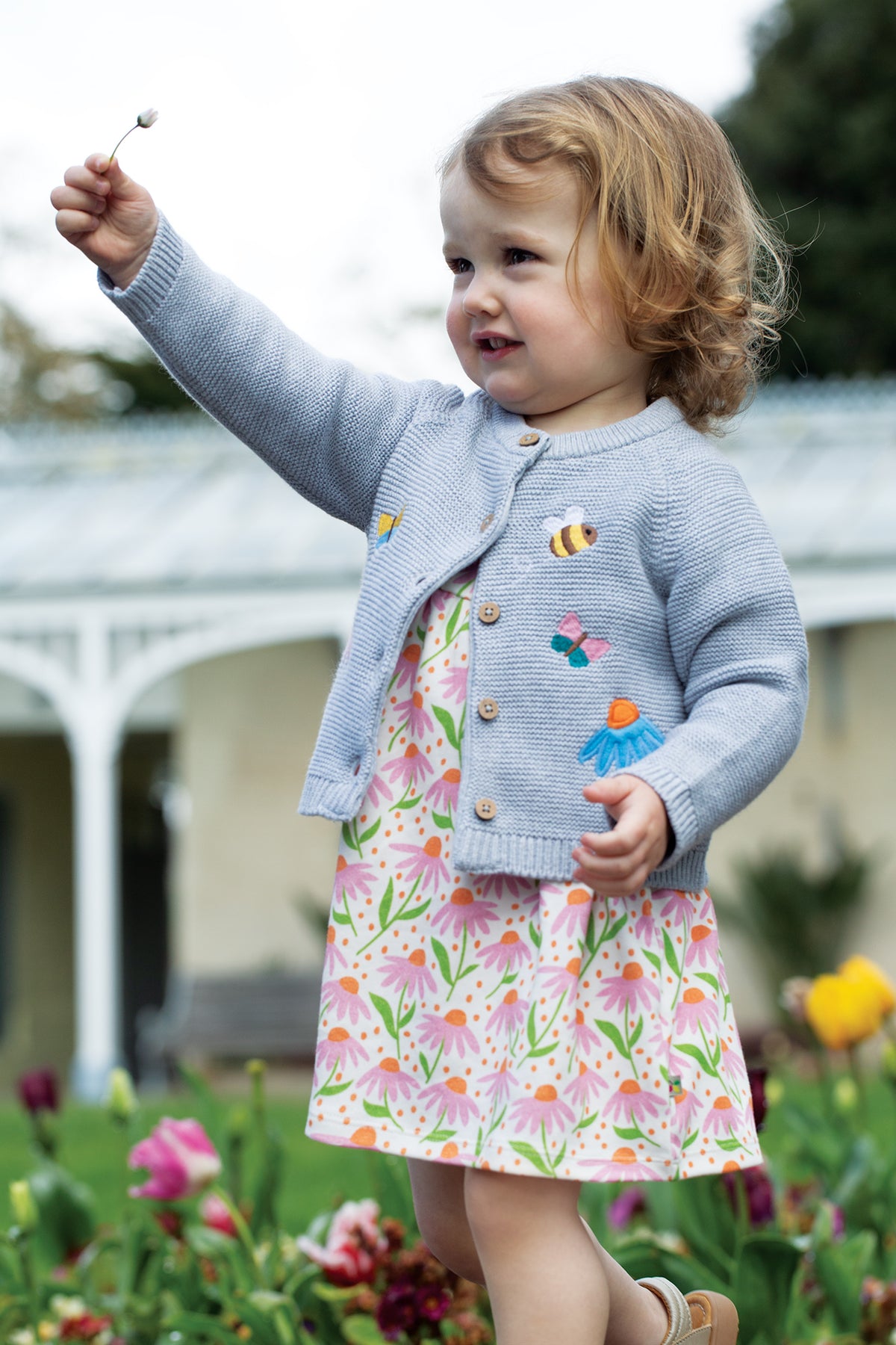 Frugi Taille Dress Om9co White Echinacea Clothing 0-3M / Pink,3-6M / Pink,6-9M / Pink,9-12M / Pink,12-18M / Pink,18-24M / Pink,2-3YRS / Pink,3-4YRS / Pink