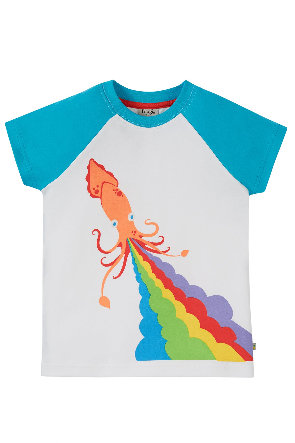 Frugi Robbie Raglan Squid T-Shirt Pn6we Clothing 2-3YRS / Multi,3-4YRS / Multi,4-5YRS / Multi,5-6YRS / Multi,6-7YRS / Multi,7-8YRS / Multi