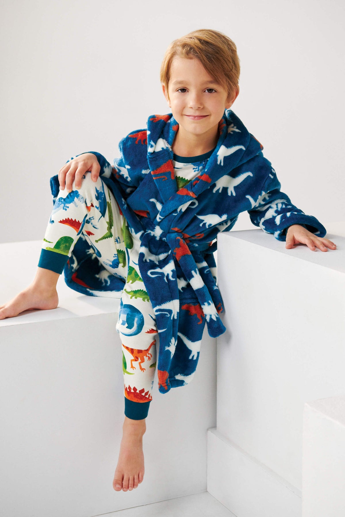 Hatley Dino Dressing Gown F22dsk225 Clothing 2-3YRS / Blue,4-5YRS / Blue,6-7YRS / Blue,8-9YRS / Blue