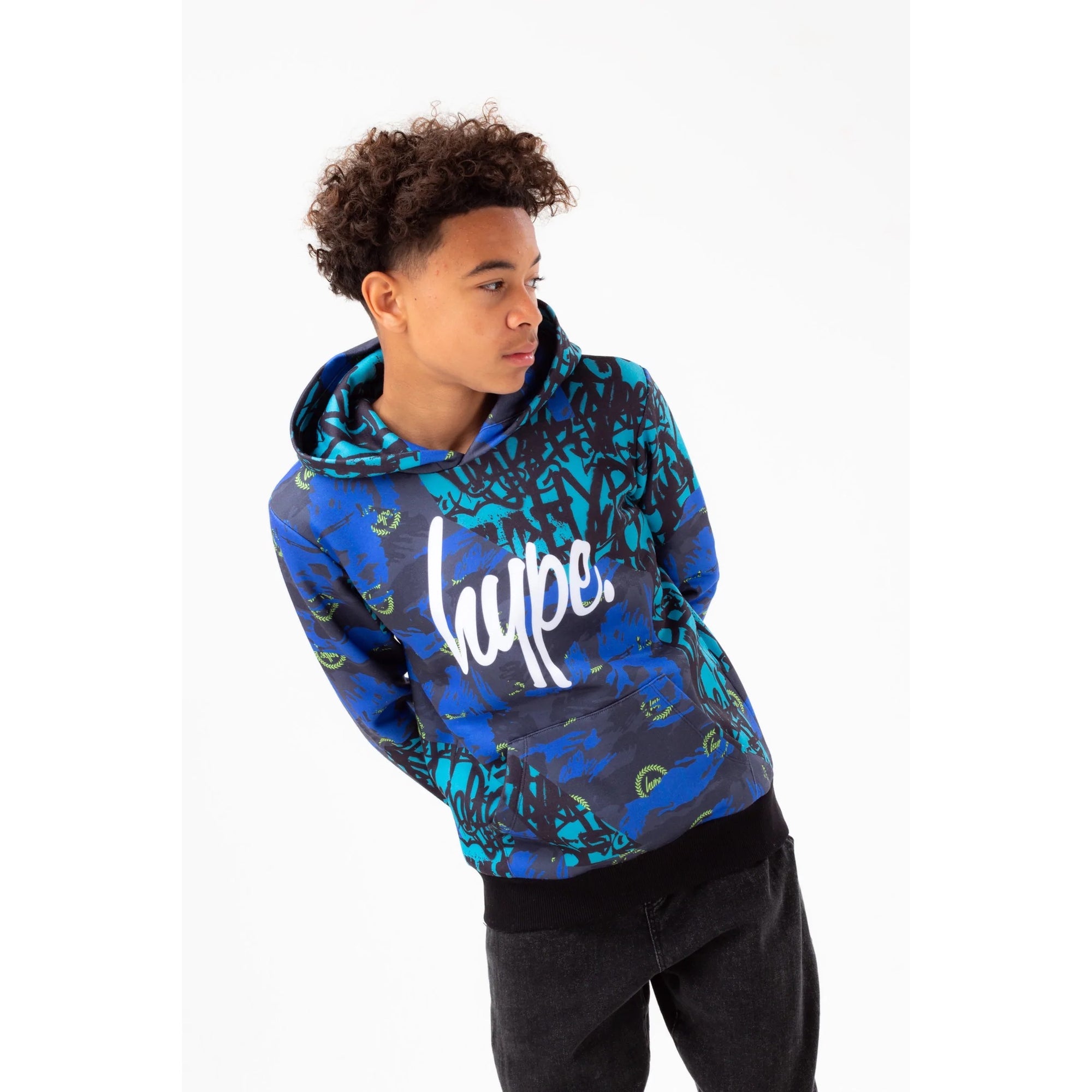 Hype Blue Tyler Camo Hoodie Yvlr406 Clothing 9/10YRS / Blue,11/12YRS / Blue,13YRS / Blue,14YRS / Blue,15YRS / Blue