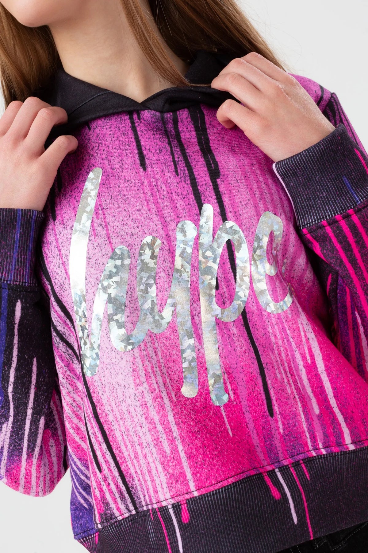 Hype Dark Pink Drips Cropped Hoodie Yvlr548 Clothing 9/10YRS / Pink,11/12YRS / Pink,13YRS / Pink,14YRS / Pink