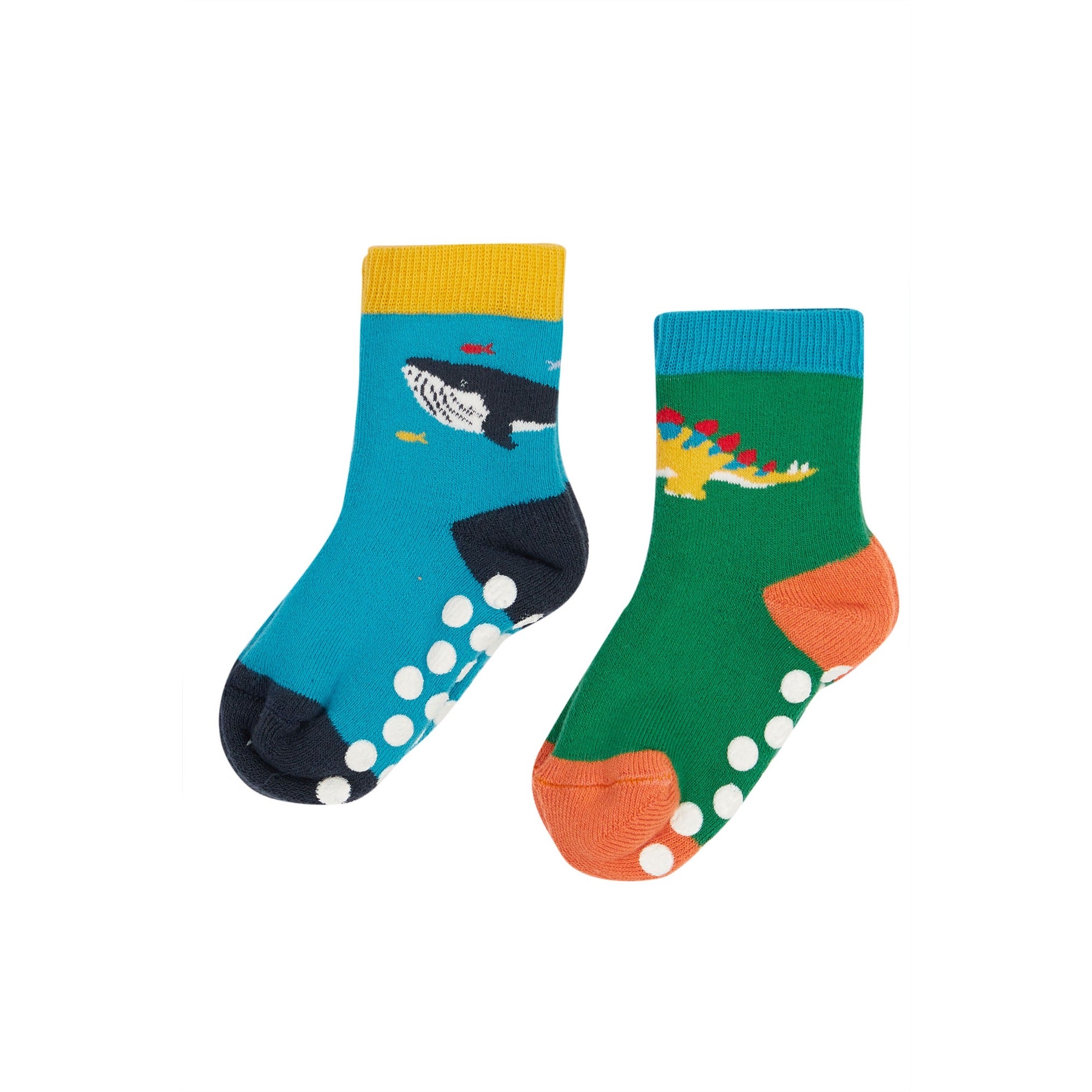 Frugi 2 Pack Grippy Socks Sos302wha Whale Dino Clothing 0-6M / Multi,6-12M / Multi,1-2YRS / Multi,2-4YRS / Multi