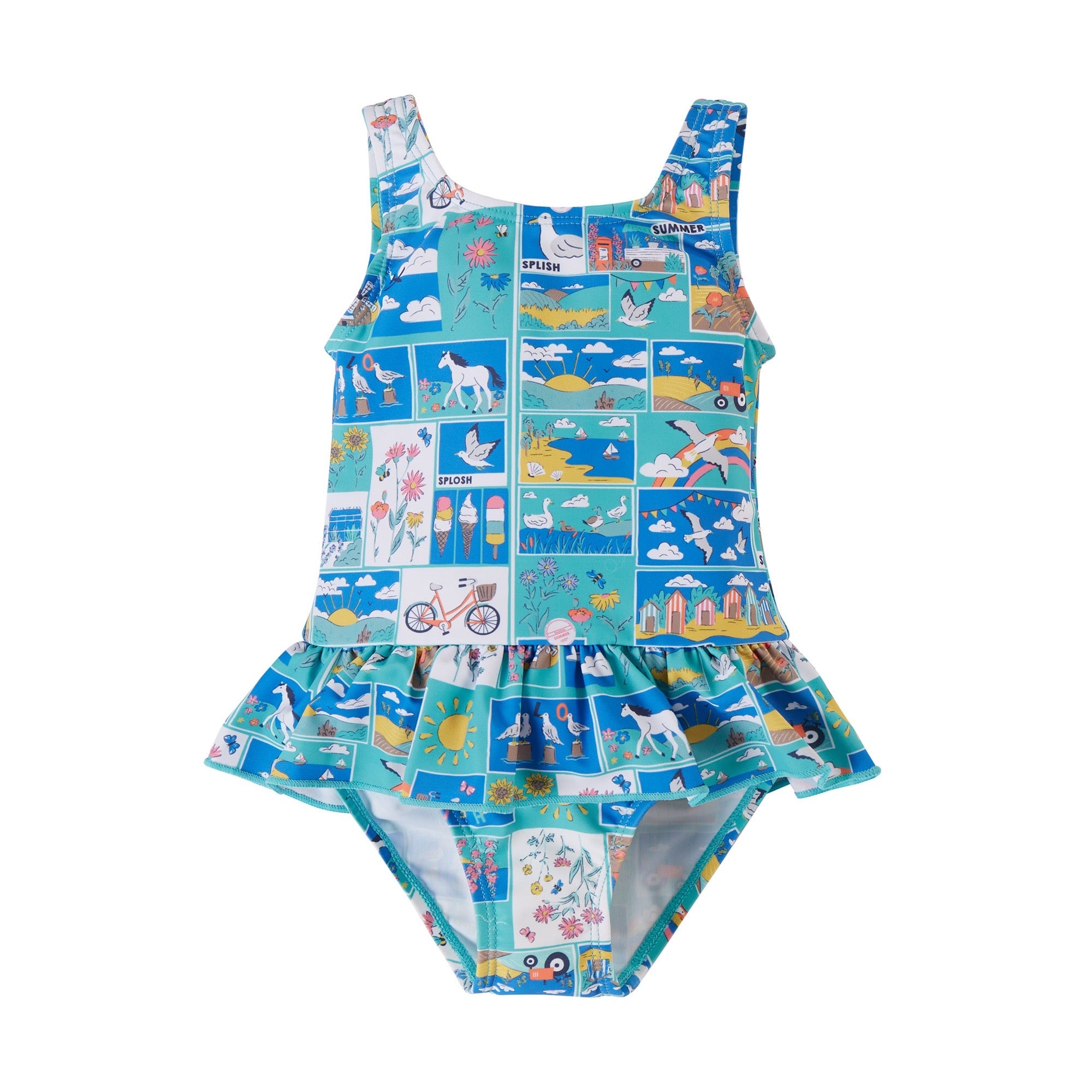 Frugi Little Coral Swimsuit Postcards Clothing 12-18M / Blue,18-24M / Blue,2-3YRS / Blue,3-4YRS / Blue,4-5YRS / Blue