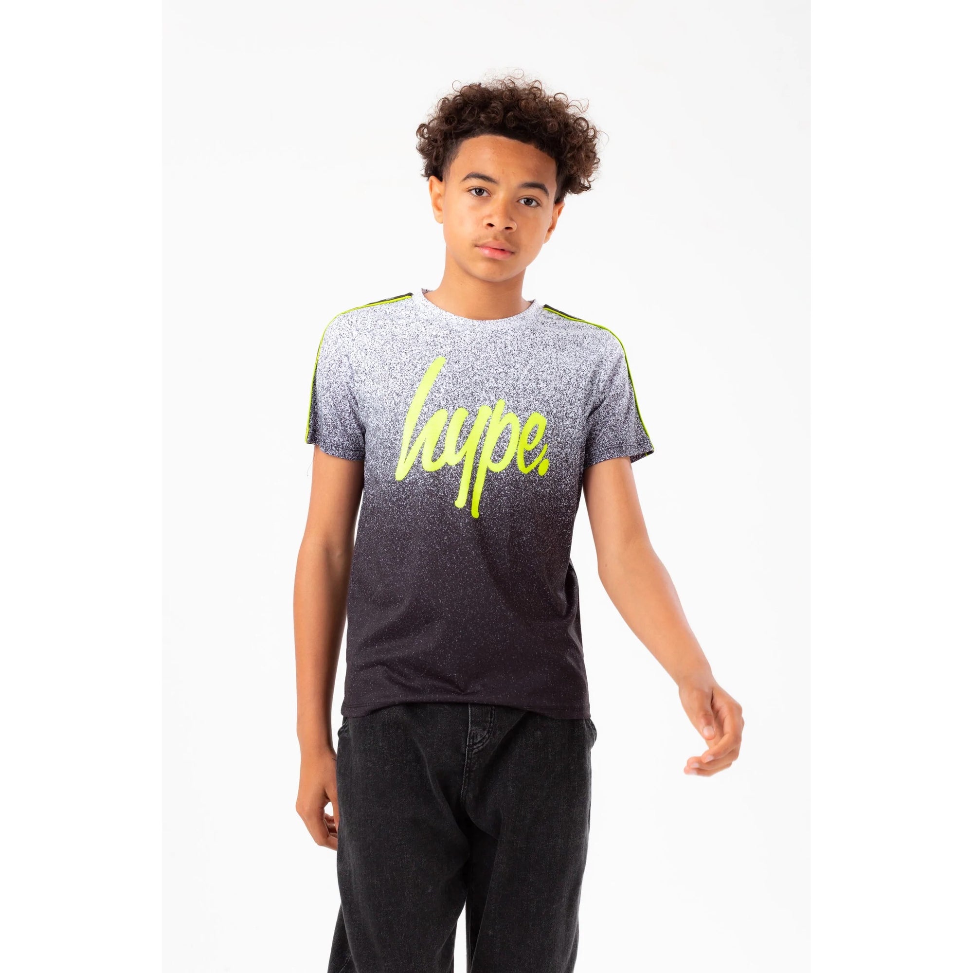 Hype Mono Speckle Fade Tape T-Shirt Yvlr330 Clothing 9/10YRS / Black,11/12YRS / Black,13YRS / Black,14YRS / Black,15YRS / Black